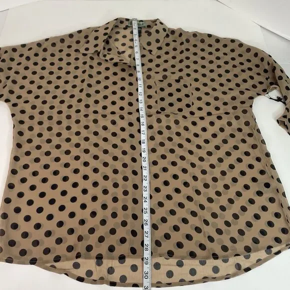 New 2OH Threads Blouse Top, Large, Khaki Polkadot, 2W39003, Button Up - Picture 8 of 9